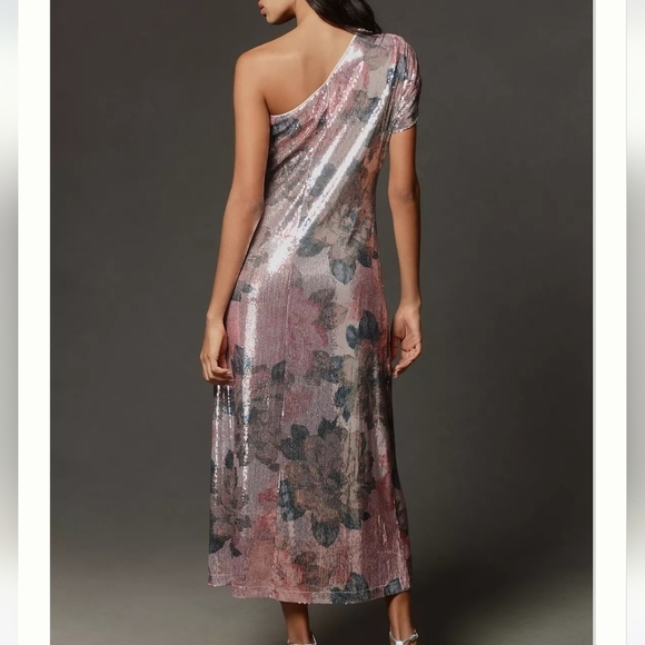 NWT! Anthropologie One Shoulder Floral Sequin Maxi Dress Size Medium - Picture 3 of 11